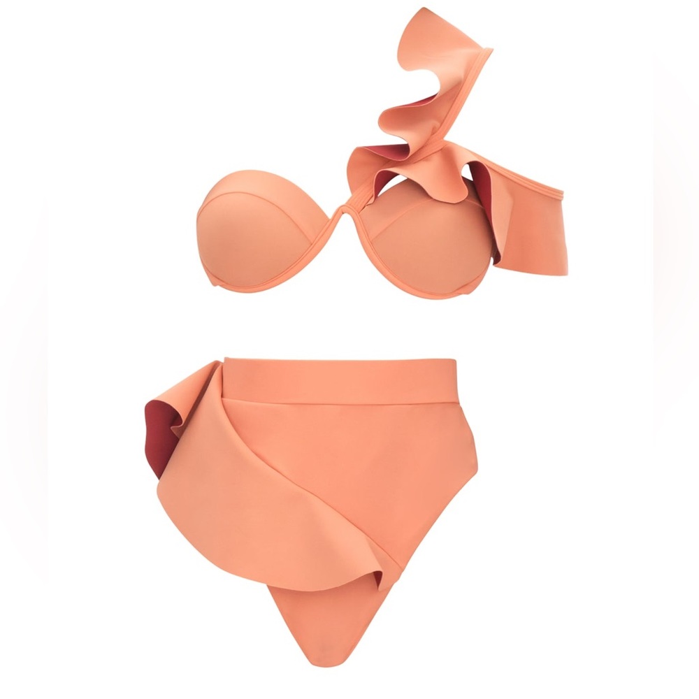 Andrea Iyamah Peach Ruffle Bikini set